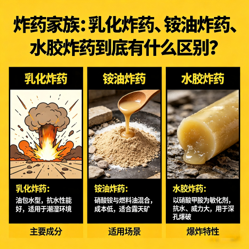 宾县炸药家族：乳化炸药、铵油炸药、水胶炸药到底有什么区别？